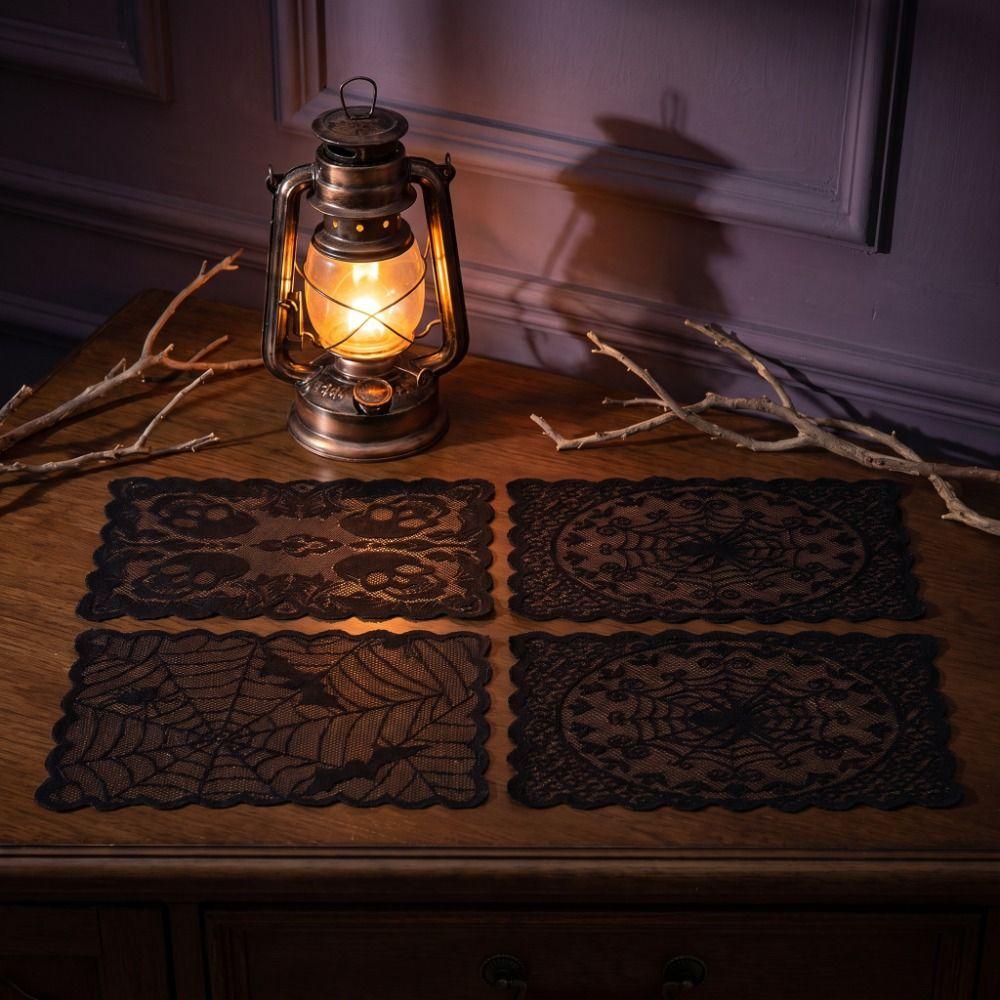 Gothic Style Halloween Placemats Skeleton Bat Table Napkins Durable Dining Mat Dining Table