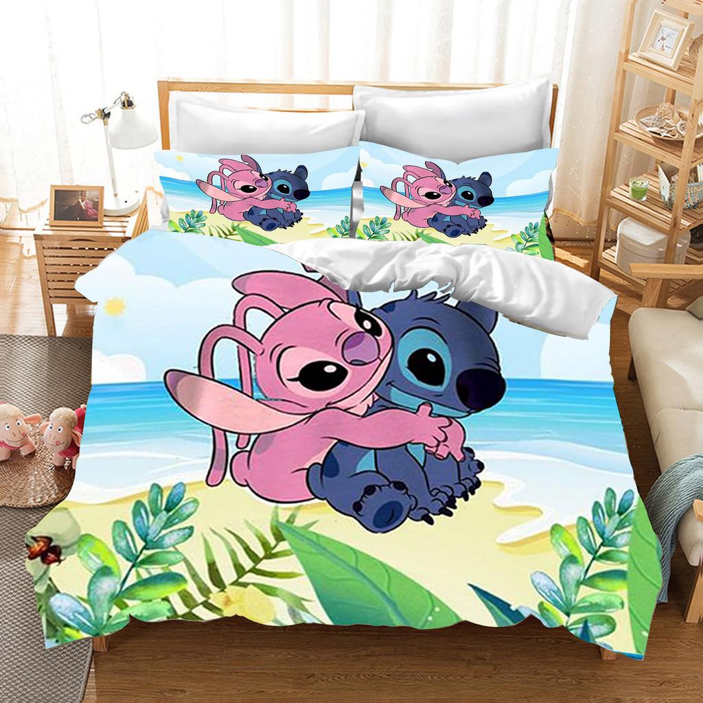 Стич Аниме Домашний Спальня Комфорт Нордический полиэстер Материал подходит для детей и взрослых Комплект из 3 предметов