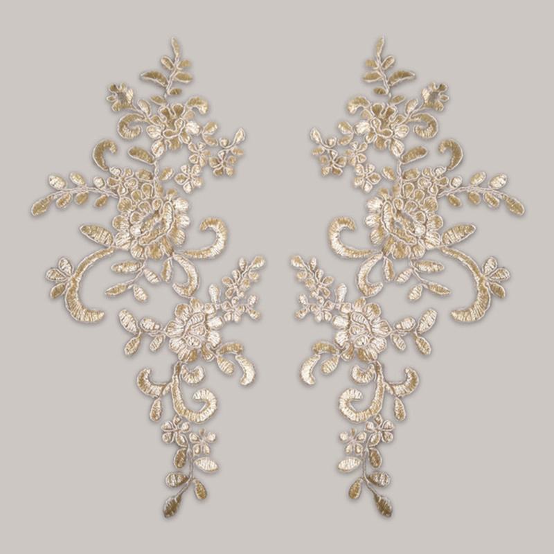 Кружевная аппликация Пришивная нашивка Ткань 1 пара Вышивка Цветок Изысканная отделка Нашивки Поделки Наклейки Сумка Платье Украшение Оптом