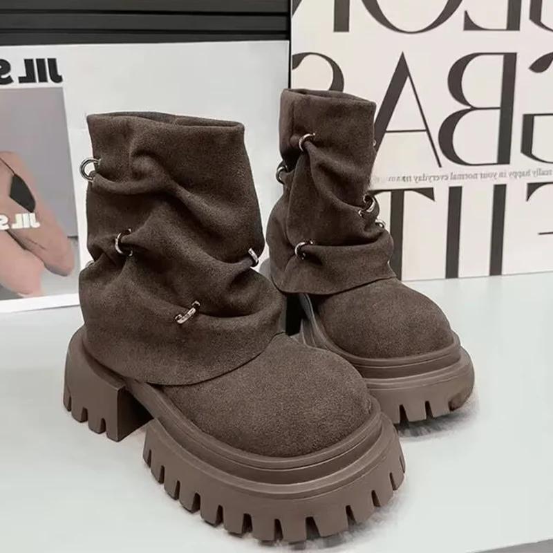 Модные женские ботильоны на платформе, модные замшевые туфли на среднем каблуке, женские зимние ботинки челси 2025 года, прогулочные, новые, готические, зимние ботинки Botas Mujer