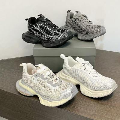 Кроссовки высшего качества Женская обувь для скейтбординга Стразы Женские лоферы Платформа Рыбацкая сетка Блестящая женская повседневная обувь Хрустальные кроссовки