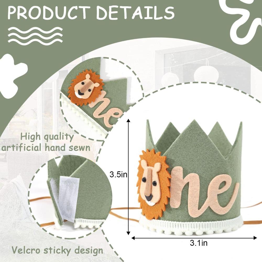 Зеленый/Белый Корона на 1-й День рождения 15*9,5*9,5 см Шляпа на День рождения для вечеринки в джунглях Первый День рождения