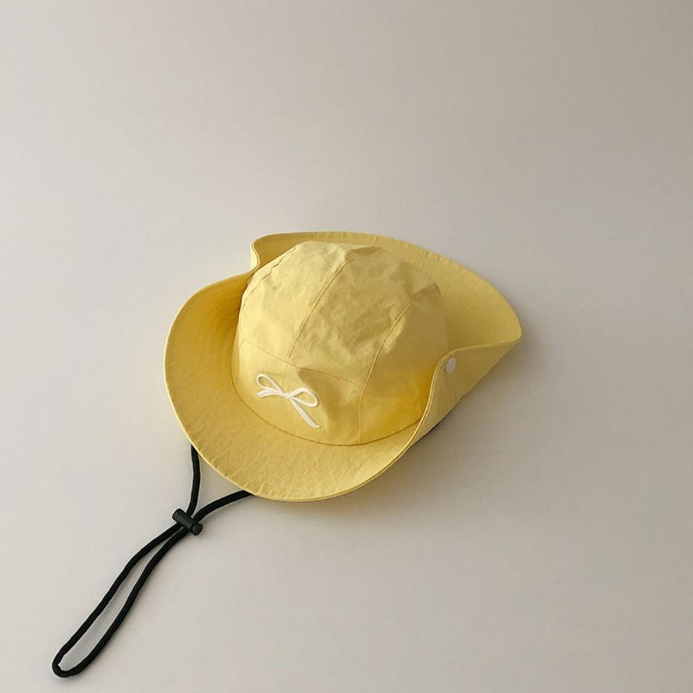 Bow Embroidery Summer Kid Sunhat Quick-dry Children's Fisherman Hat Candy Color Bucket Hat  Baby