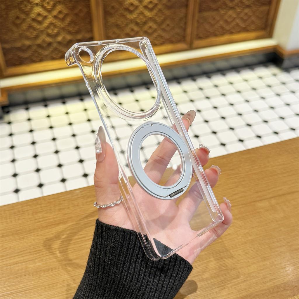 Чехол для Oppo Find N6 Жесткий ПК Прозрачная средняя петля Вращающееся кольцо-подставка Магнитная защитная задняя крышка для корпуса Find N6