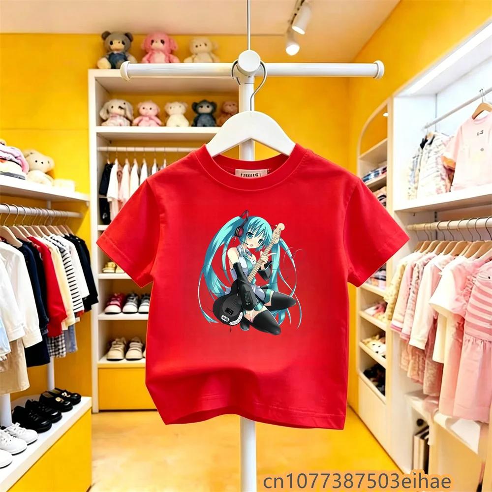 Hatsune Miku New Anime Future Peripheral Collaboration Pure Cotton COS Cartoon Printed Casual Tshirt All Match for Boys Girls