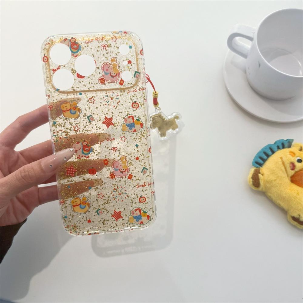 Новогодний Золотой Конь Смоляной Чехол для iPhone 14/13/ProMax - Противоударный