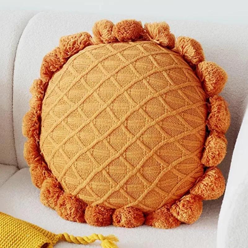 Домашнее украшение Вязание Чехол для подушки Мятно-зеленый наволочка с кисточками Современный диван Гостиная Подушка для талии Подушка для головы Круглая подушка для кровати