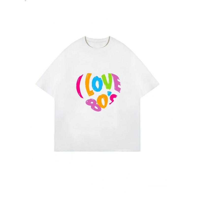 Оверсайз платье-футболка Черный Любовь 80-е Радужный Принт Графичная футболка Для Повседневной Носки Вечеринки Уличный Стиль Модный Акцент