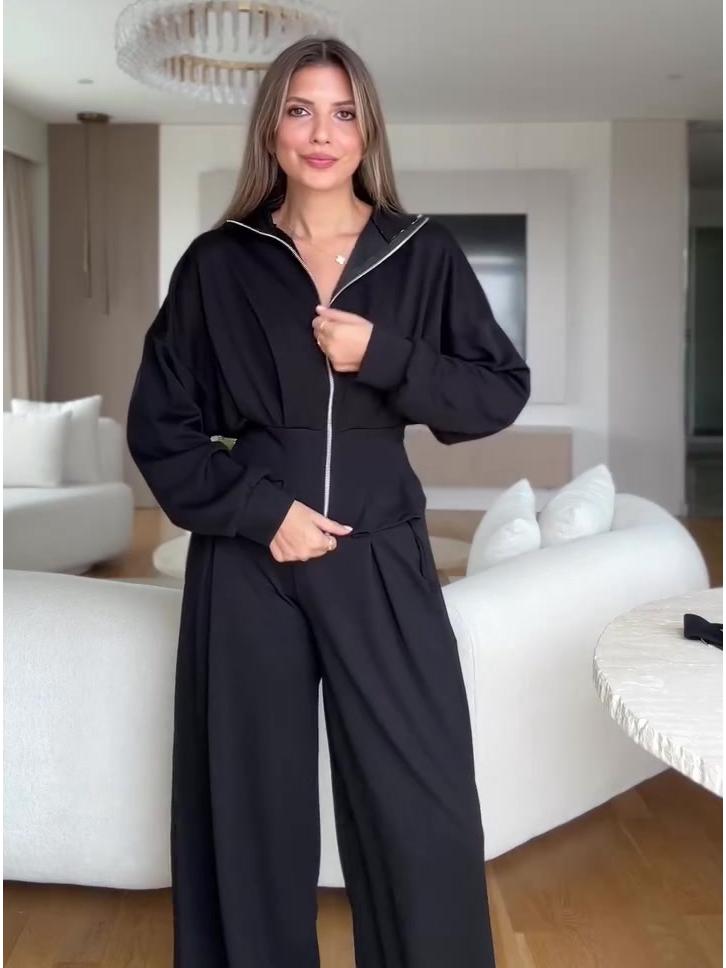 Женский костюм из топа с длинным рукавом и брюк с высокой талией, Осень 2025