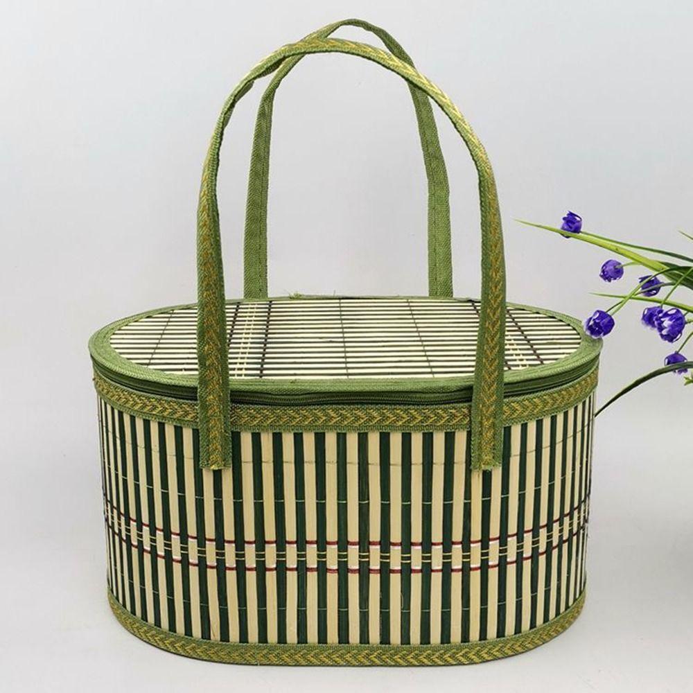 Ручная эллиптическая бамбуковая корзина в пасторальном стиле для мелочей и закусок. Для улицы