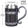 Nordic Viking Rune Mug Tankard Stainless Steel Wooden Resin 3D Norse Decor Coffee Cool Gothic Beer Tankard Stein Cup Mugs 600ml