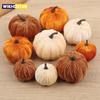 9pcs Velvet Artificial Pumpkins 3 Size Mixed for Halloween Party Thanksgiving Home Table Decoration Autumn Fall DIY Craft Wreath