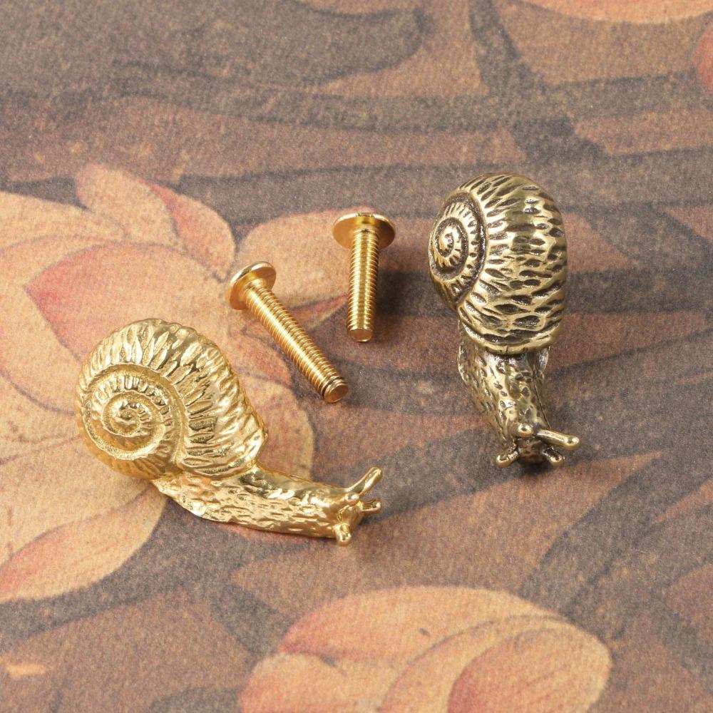 Retro Cabinet Door Knobs Luxury Wardrobe Drawer Pulls Creative Snail Brass Handle Kitchen