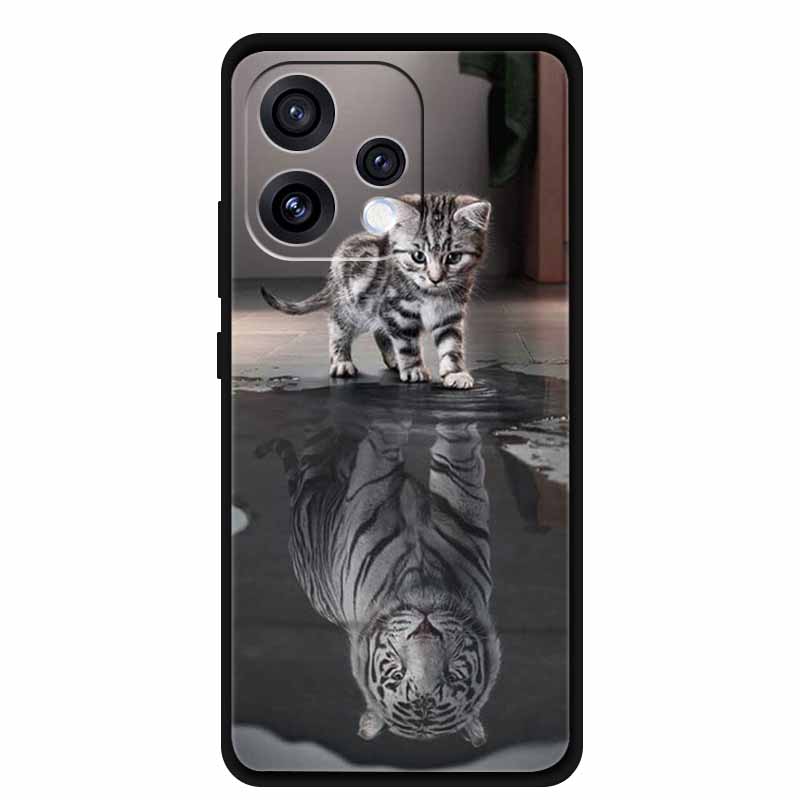 Чехол для Oppo Reno15 5G 6.59" Милый Кот Черный Край Мягкий Силикон Волк Задняя Крышка Телефона Для Oppo Reno 15c 5G Защитный Лев Funda