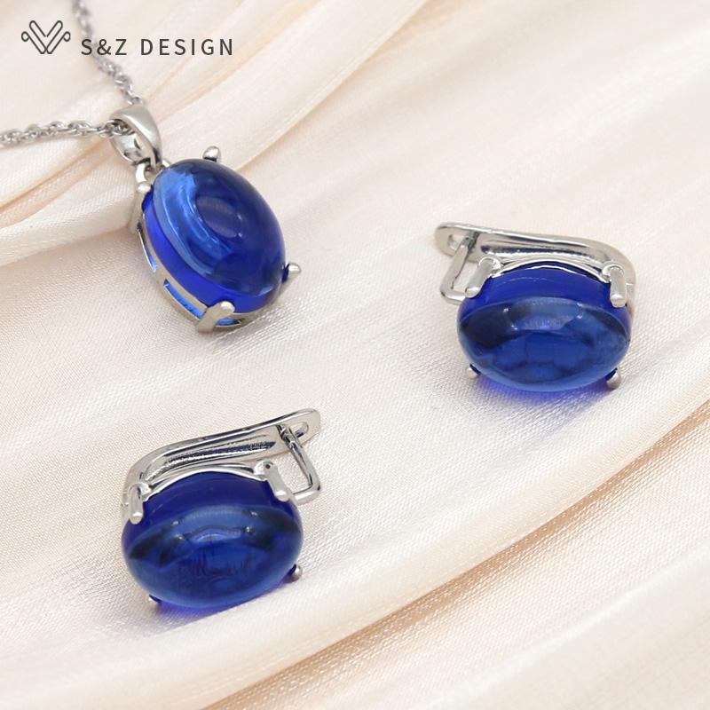 Fashion Egg Shape Oval Drop Earrings Jewelry Sets For Women Wedding Rose Gold Color Classic Pendant Necklace