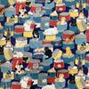 Cotton Cute Cat Print Fabric for Handmade and 150cm Plain Weave Navy 100% Patchwork, Clothes, Crafts, Wide, (Dark Background, 200cm)