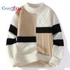 Men Sweater Turtleneck Color Block Long Sleeve Knitwear Fall Casual Oversized Sweater