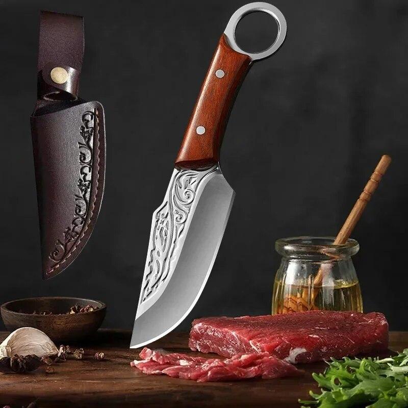 Кухонный нож для обвалки Кованый нож ручной работы Уличный походный нож Тесак для мяса Нож шеф-повара Охотничий нож из нержавеющей стали