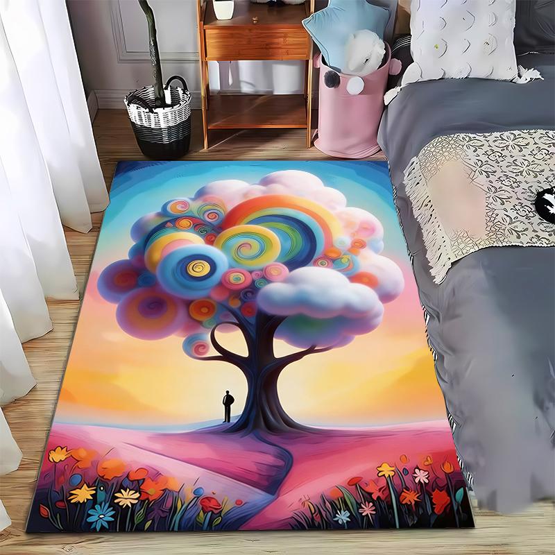 Colorful Abstract Tree of Life Carpet with Vibrant Floral Design Suitable for use as an anti-slip for living room bedroom sofas