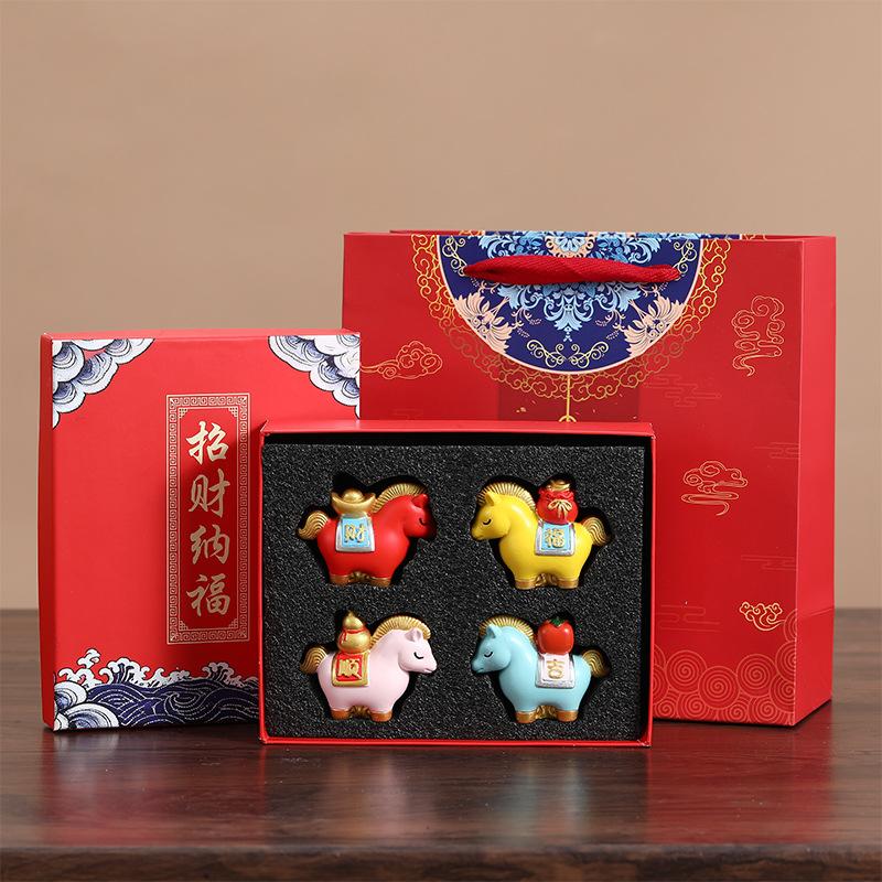 Cute Resin Horse Figurine Chinese Style Desktop Ornament New Year Mascot Miniature Red Good Luck Zodiac Ornaments Cabinet