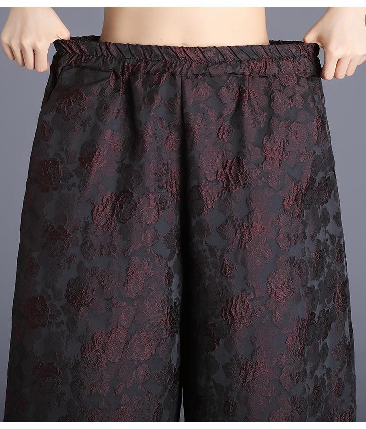 Women's Fleece-Lined Embossed Jacquard Wide-Leg Cropped Tulip Pants - Plus Size, Autumn/Winter, Casual Bootcut, High Quality