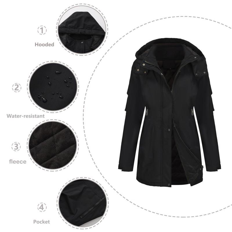 Womens Removable Hooded Windproof Warm Mountain Jacket Casual Cotton Puffer Coat