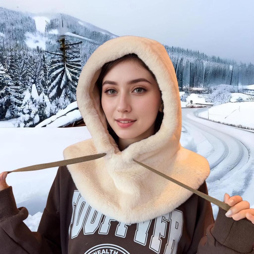 Korean Style Women's Furry Shawl Hat with Integrated Scarf and Ear Protection - Warm Autumn/Winter Plush Accessory
