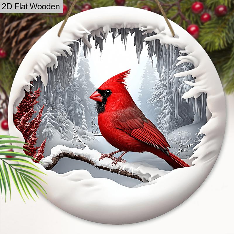 Classic Cardinal Wooden Christmas Sign - Navidad Round Sign for Front Door, Church Door, Wall Hanging Decor - Ideal Christmas Decoration