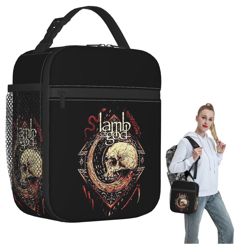 Black Metal Lamb Of God Insulated Lunch Bag for Women Kids Leakproof Food Boxes Thermal Lunch Box Tote