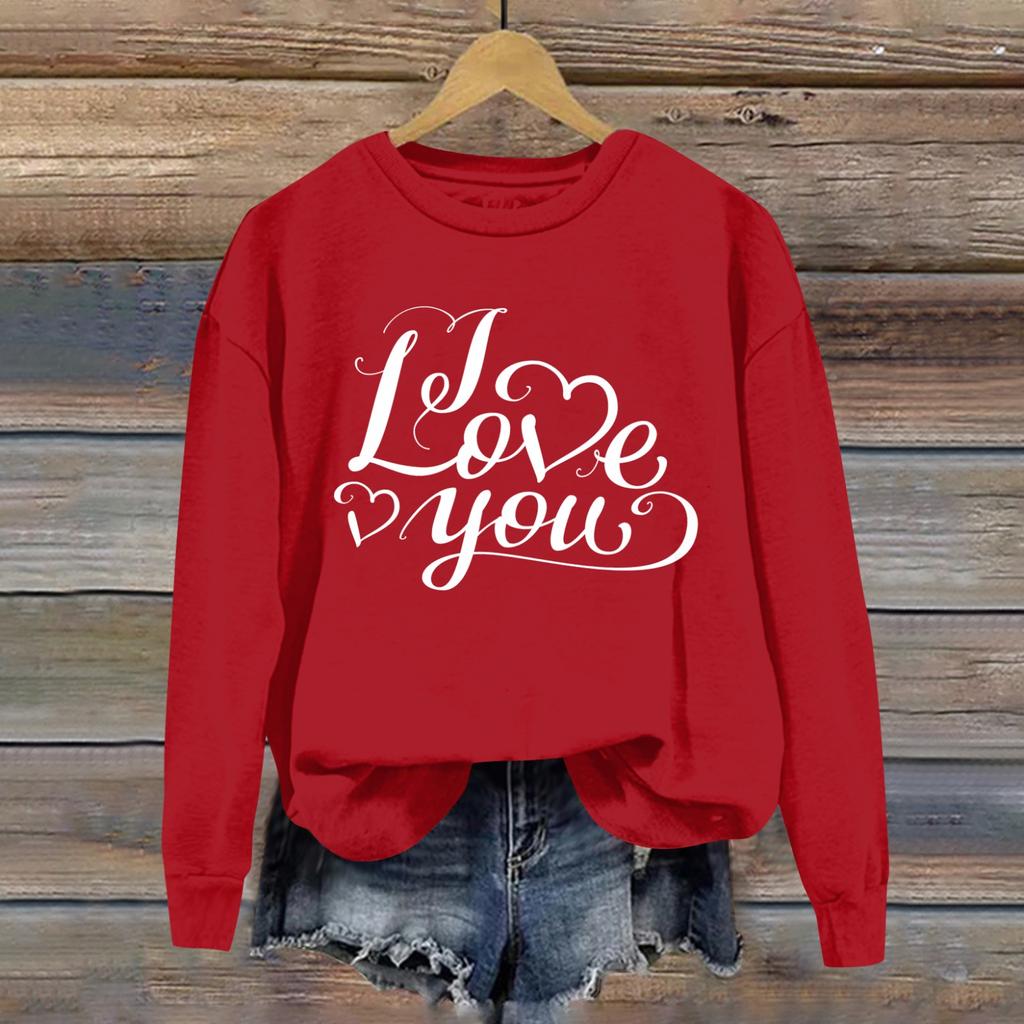 Женская повседневная мода ко Дню святого Валентина с принтом, длинным рукавом, круглым вырезом, толстовки, пуловеры, топы