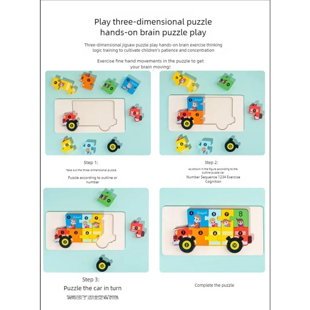 3D Colored Puzzles for Children 2 years old+, Jigsaw, Wooden Toys, Cartoon, Animal, Traffic, Intelligence, Early Education