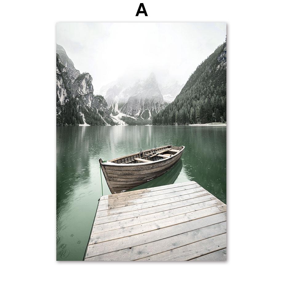 Posters And Prints Nordic Green Plant Monstera Forest Lake Mountain Wall Art Canvas Painting Pictures For Living Room Home Decor