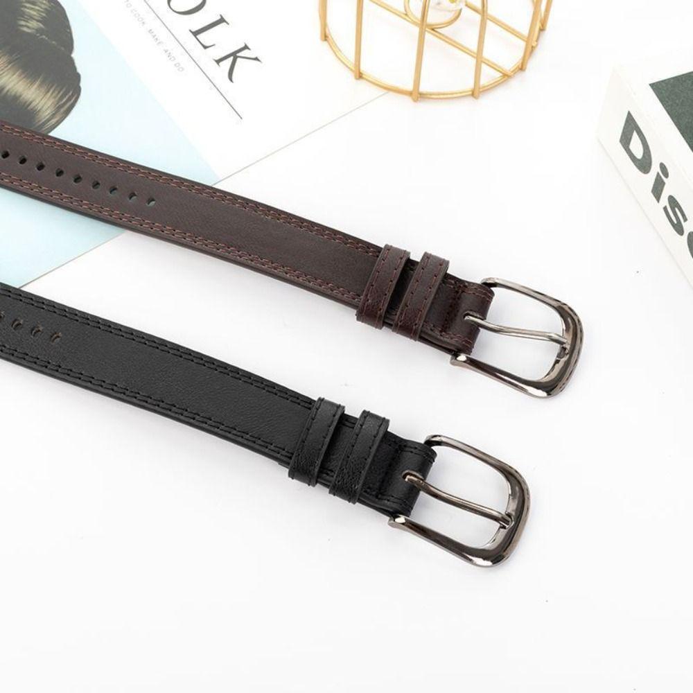 Fashion Casual Retro No-hole Buckle Waistband Leather Belt Trouser Dress Belts Thin Waist Strap