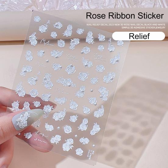 Наклейка на ногти Rose с французским искусственным жемчугом в стиле арт-стиль, самоклеящаяся ПВХ, водонепроницаемая, сделай сам, съемная, рельефная