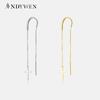 925 Sterling Silver Cross Chain Thread Drop Earring Clip Piercing Pendiente Fine Jewelry
