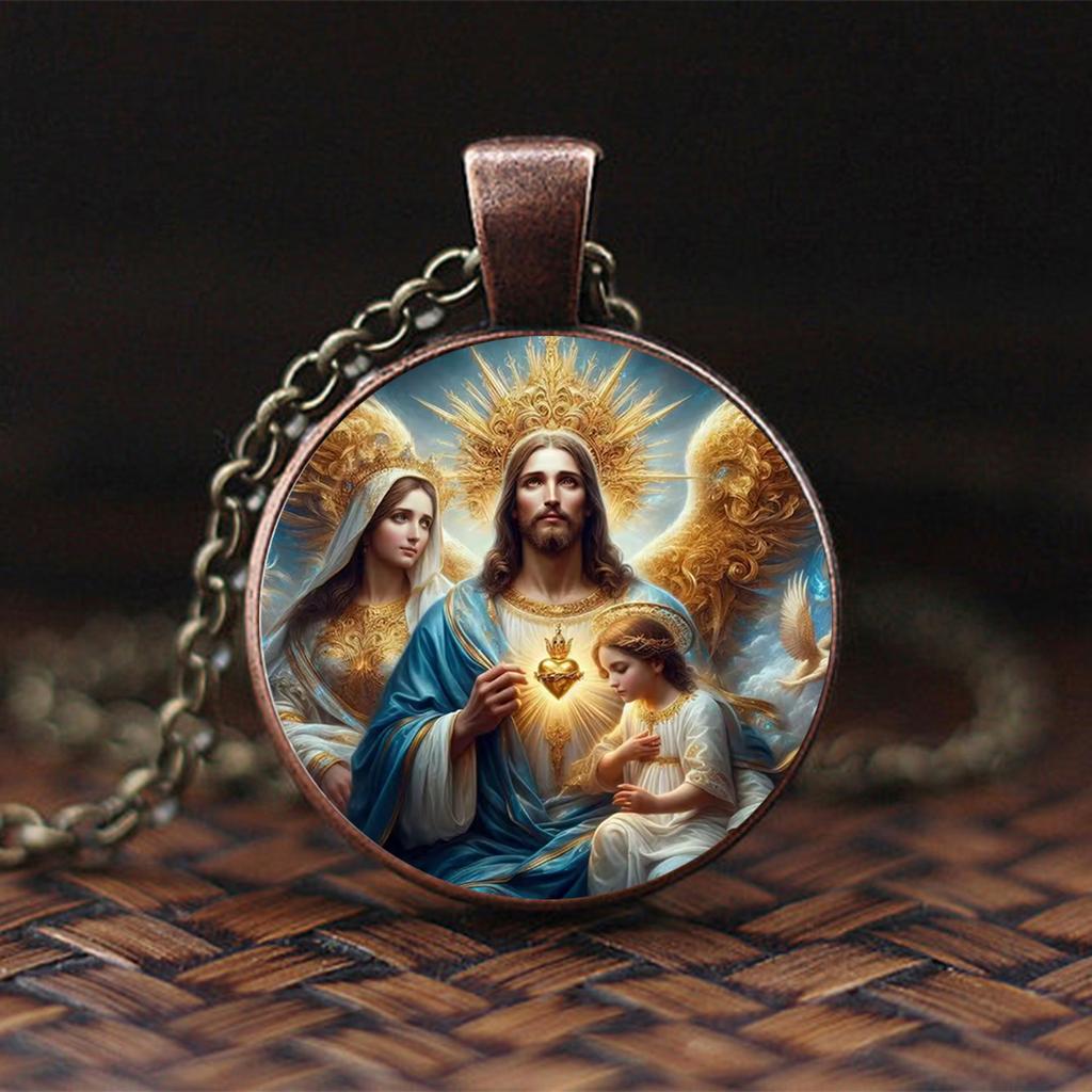 Jesus Saint Mary Necklace Pendant, Holy Guardian, Christian Jesus Glass Pendant Necklace Accessory