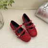 Inner Height Increase Flat Bottom Round Head Mary Jane Shoes Women's 2025 Summer New Cross-strap Soft-soled Ballet Shallow Mouth Single Shoes