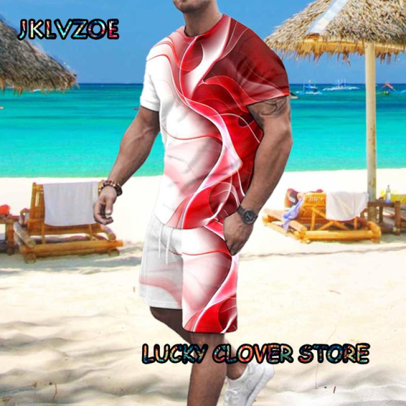3d Print Colorful Men Tracksuit Tee Set Jogging Homm Clothes For Man T-Shirt Summer Tshirt Suit Short 2 Pieces Set