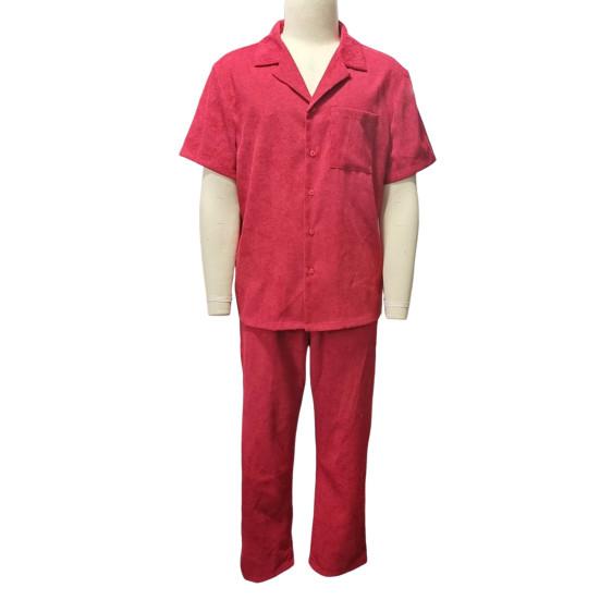 Комплект мужской одежды из 2 предметов: рубашка с лацканами, короткими рукавами и однобортной застежкой, брюки с эластичной талией, длинные, однотонные, свободного кроя, повседневный наряд
