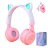 Детские наушники Megadream, наушники с кошачьими ушками, светодиодной боковой подсветкой RGB, Bluetooth, регулируемая длина, карта TF, беспроводной/проводной микрофон, свет/двойной