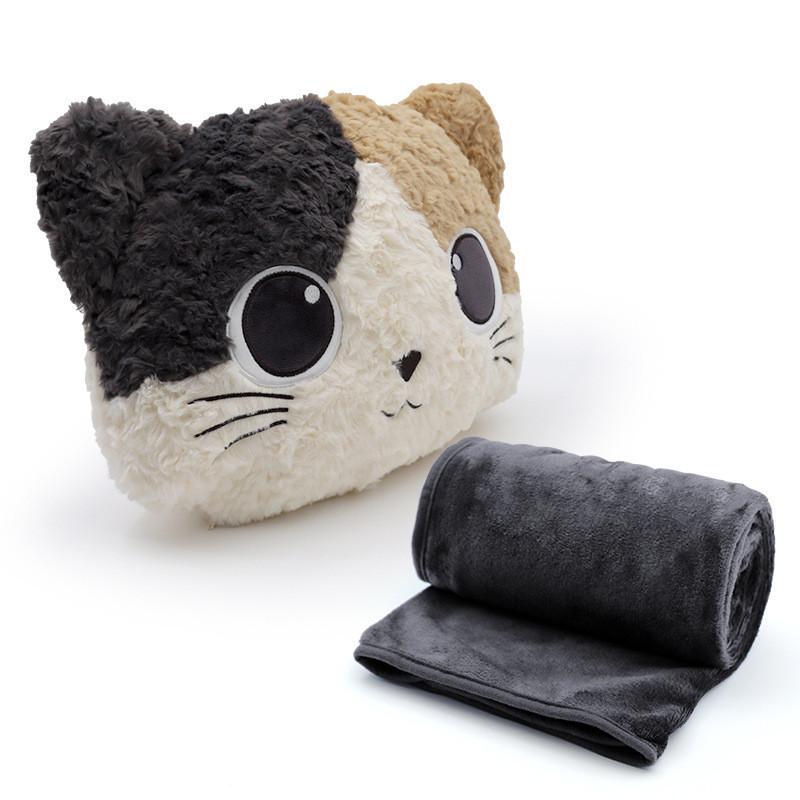 Cozy Cat Cartoon Throw Pillow Blanket With Plush Bunny Fur For Car And Home Use