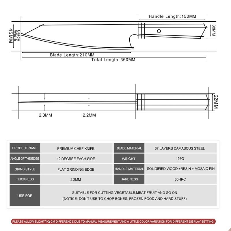 Нож шеф-повара 8,2 дюйма, 67 слоев, кухонные ножи из дамасской стали, кухонные инструменты, профессиональные ножи для нарезки, vg10, японские кухонные ножи GRANDSHARP