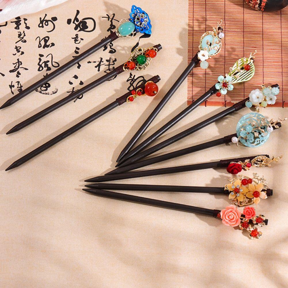 Handmade Wooden Hairpins Chinese Hanfu Hair Fork Decorative Hair Stick Pins Wedding Party