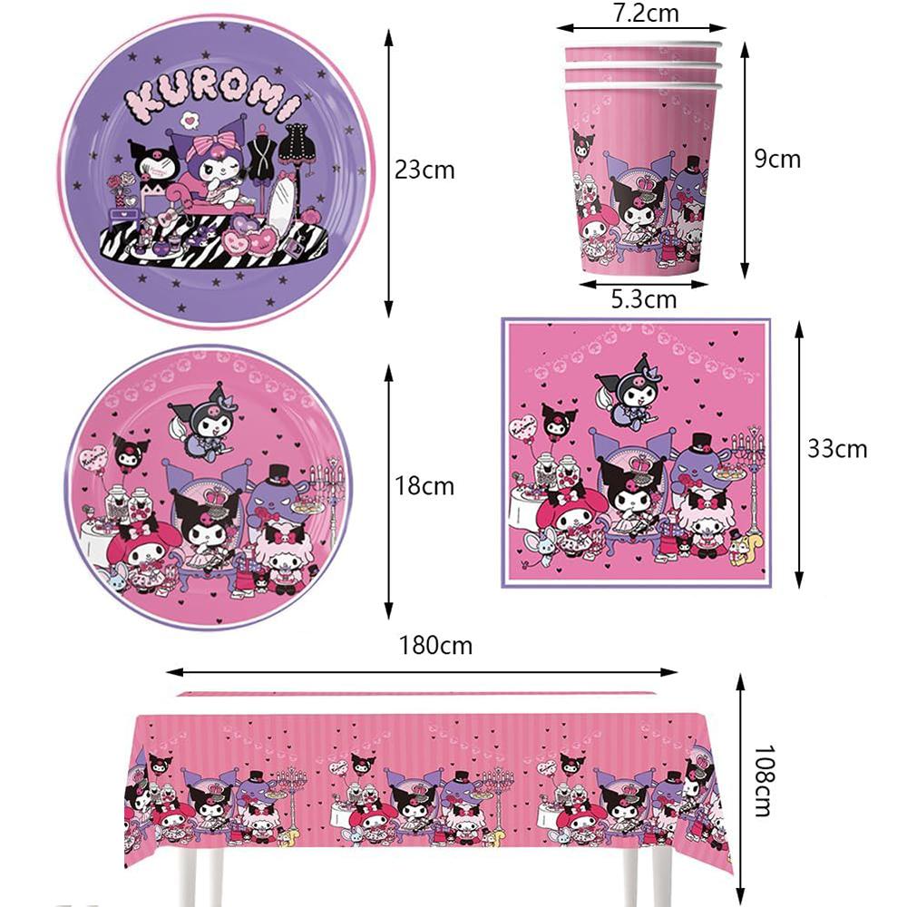 Набор праздничной посуды Kuromi из 51 предмета включает баннер, скатерть, тарелки, салфетки