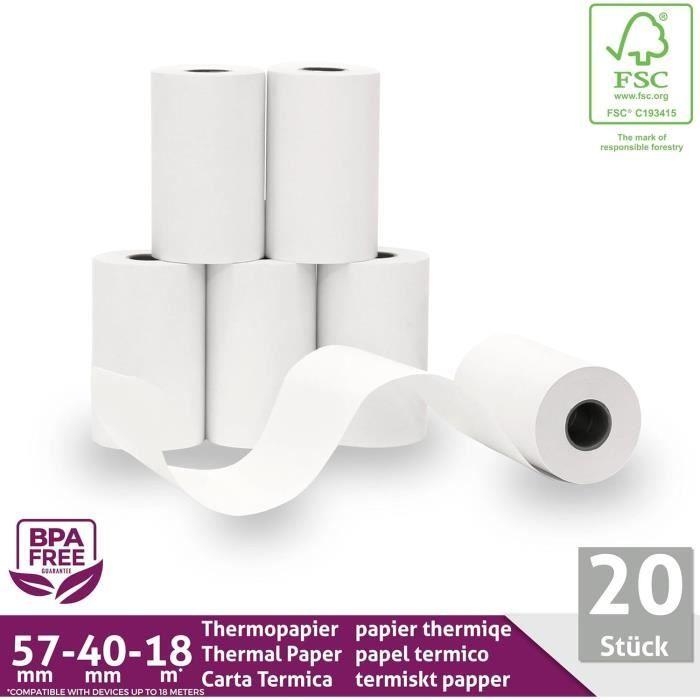 20 Bobines de Rouleaux Thermiques Sans BPA 57mm x 18m