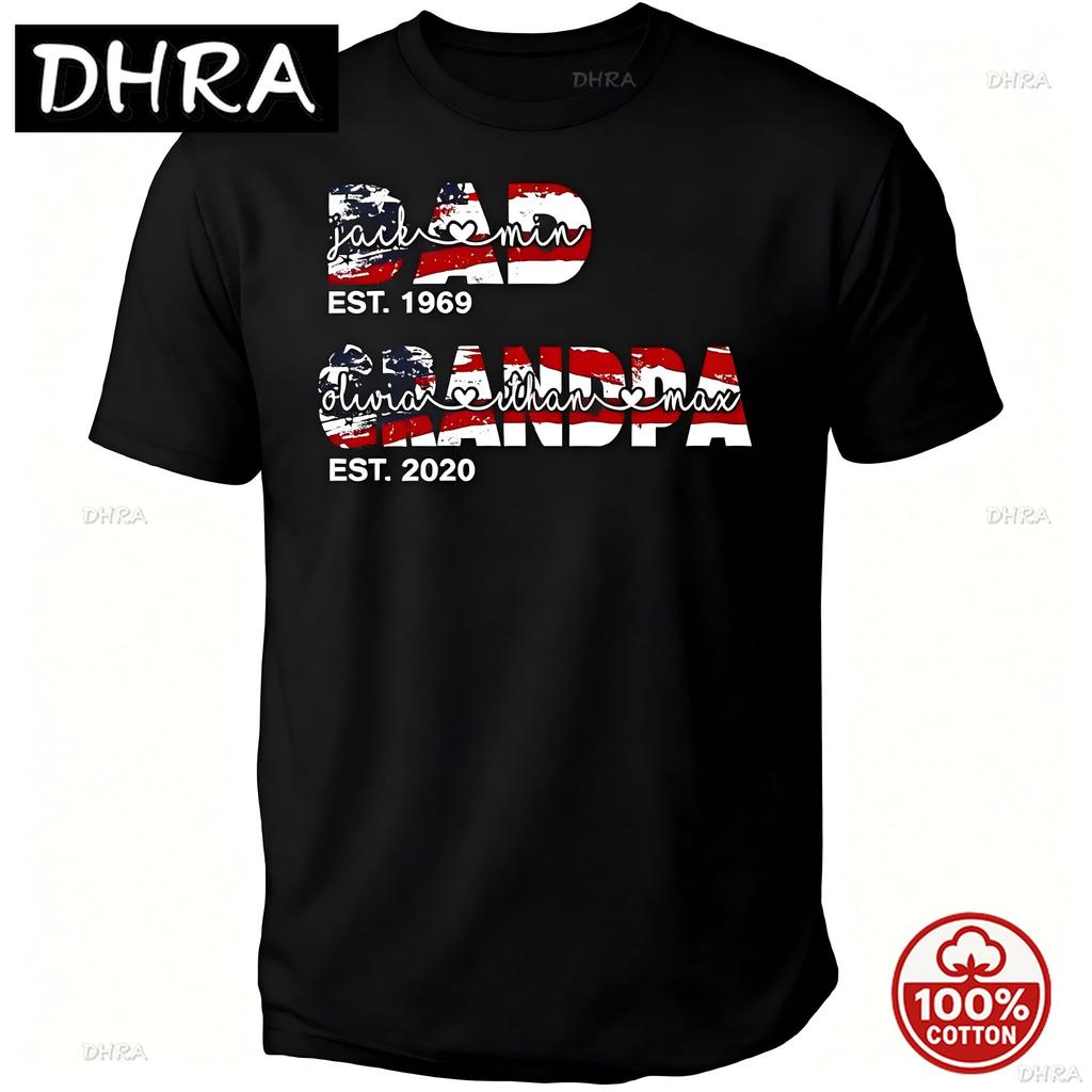 Customized Unisexs Grandpa American Flag Fathers Day 4th Of July First Gift Tshirts For Dad Poppop Pop Papa With Grandkids Names