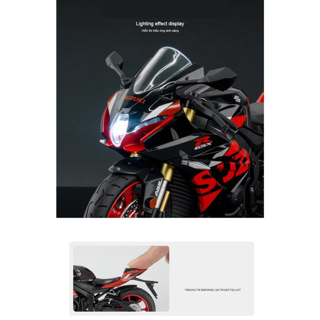 1/12 Suzuki GSX-R1000R Alloy Sports Motorcycle Model Diecast Toy Street Cross-Country Motorcycle Model Sound and Light Kids Gift
