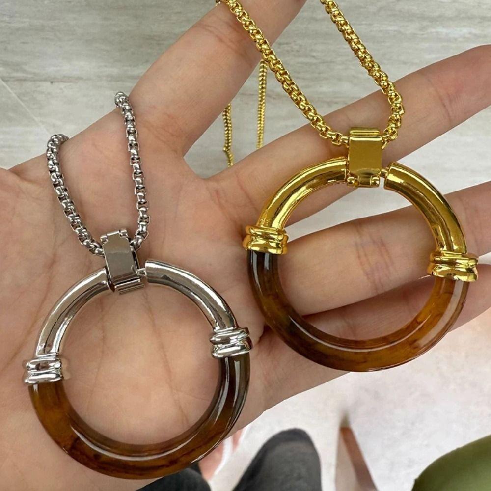 Stainless Steel Chain Long Chain Necklace Y2K Sweater Chain Retro Amber Splicing Necklace Women
