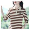 Spring and Autumn Commuting Casual Fashionable Striped Polo Shirt Long Sleeve T-shirt Female Fashionable Mom Top
