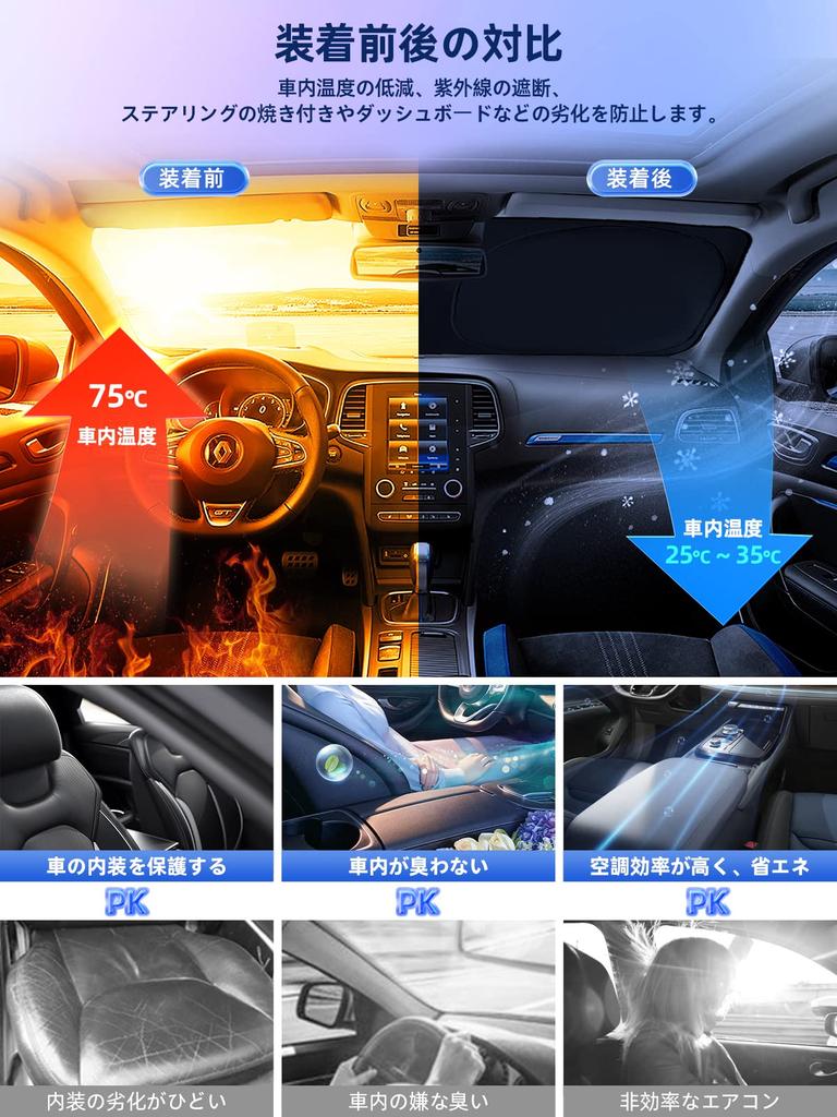 IUSOT Folding Car Front Thick Construction with Light Blocking Easy No Suction Cups or Dashboard Sunshade for Storage Bag Fits Rearview Mirror Light